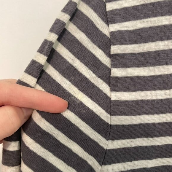 J. CREW Painter Zip Tee Gray Cream Ivory Horizontal Striped 3/4 Sleeve Cotton L - Picture 8 of 16